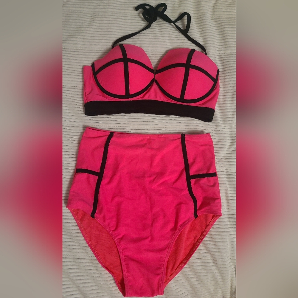 Neon Pink Medium High-waisted Bikini